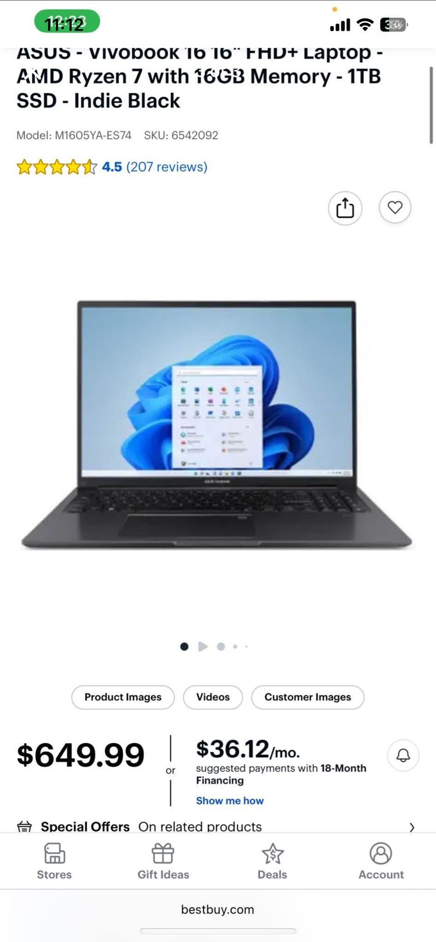 ASUS - Vivobook 16 16" FHD+ Laptop - AMD Ryzen 7 with 16GB Memory - 1TB SSD - Indie Black