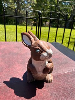 Vintage Concrete Cement Bunny Rabbit Statue Outdoor Garden Yard Sculpture 11”