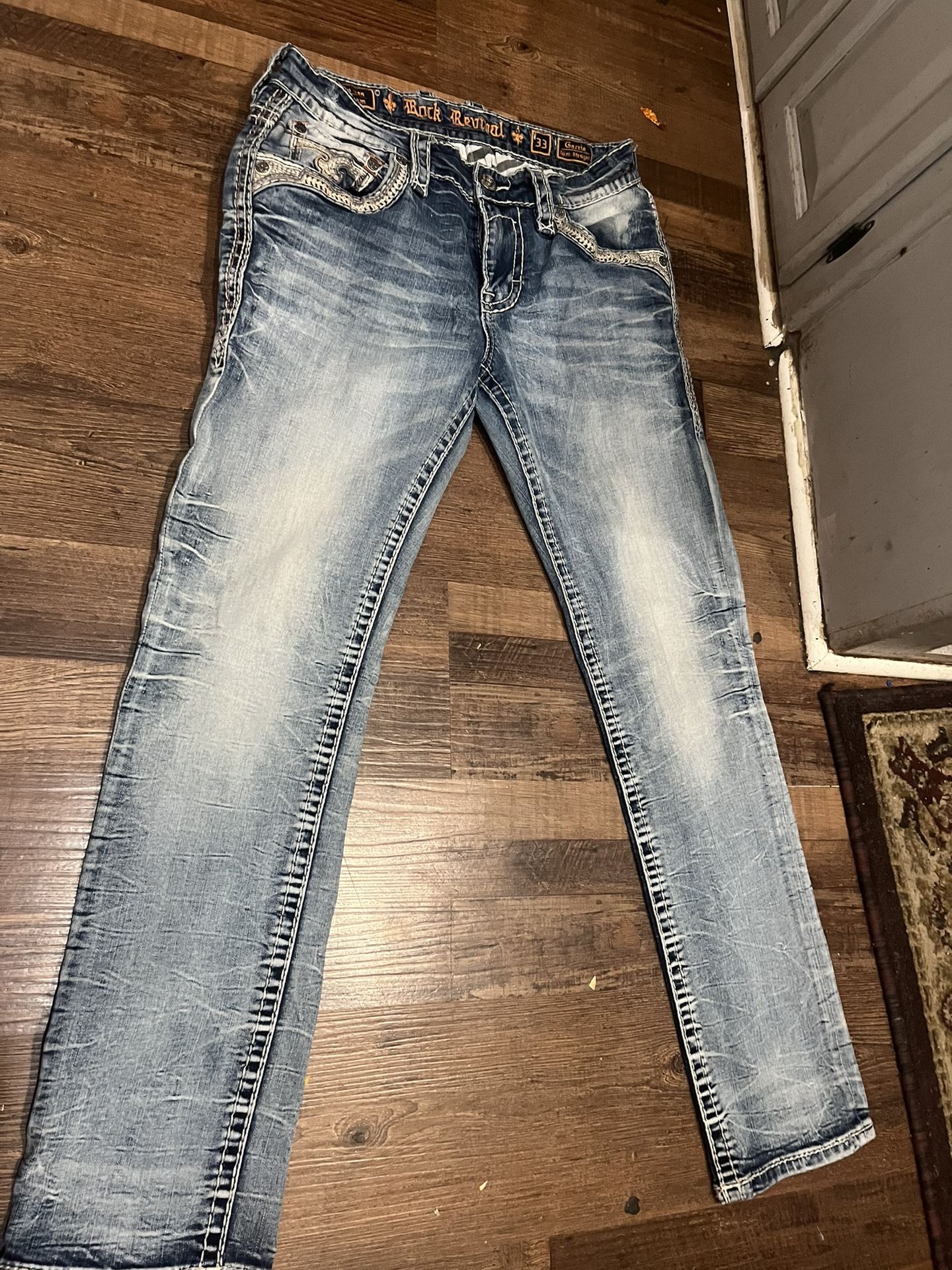 Rock Revival Men’s Jeans Garrie Slim Straight Size 33