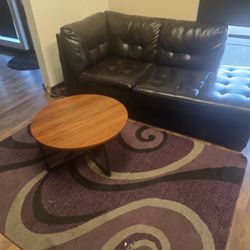 Black Sectional Couches And  Coffee Table. Living Room Set 