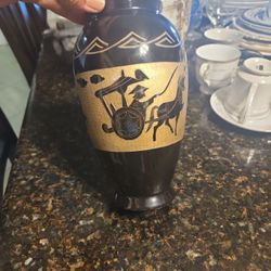 Chinese Black  Lacquer Hand Carved Vase