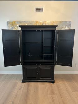 76” Tall Solid Wood Black Thomasville Computer Armoire Cabinet