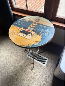 Lighthouse Theme Hand Painted Accent Table
