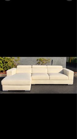 White Leather Sectional Sofa with Chaise