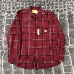 Carhartt Mens Size Large Loose Fit Midweight Chambray Long-Sleeve Plaid Shirt