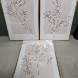 Floral Line Framed Canvas Wall Art Set 