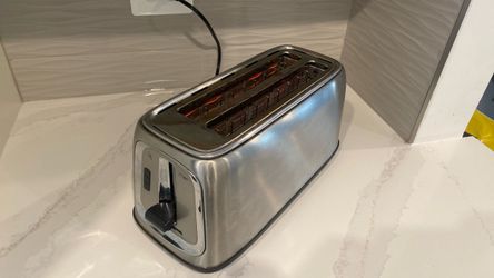 Stainless Steel 4-Slice Long-Slot Toaster, Works Great, Fits Bagels & Long Bread
