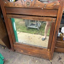 Antique 19th Century Carved Oak Wood Dresser Mirror
