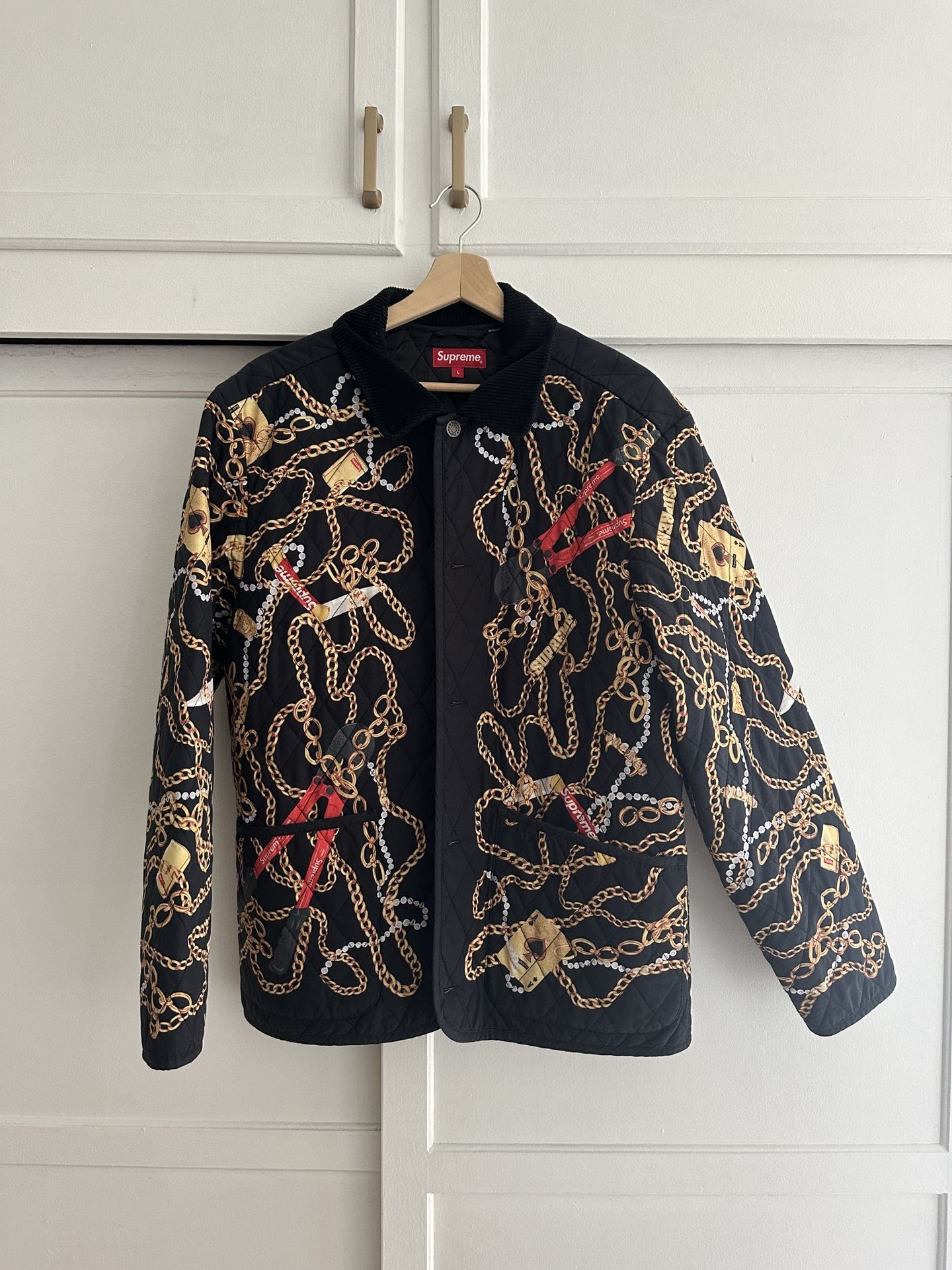 Supreme シュプリーム チェーン柄 キルティングジャケット ブラック L Supreme シュプリーム 20AW Chains Quilted Jacket チェーン キルト