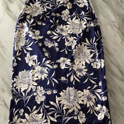 Zara Navy Floral Midi Length Pencil Skirt