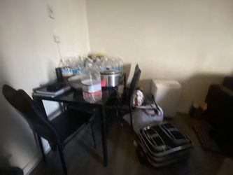 Black/ Glass Kitchen Table 3 Chairs In Fair Condition. 