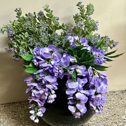 Beautiful Faux Purple Flowers In Large Vase 20”