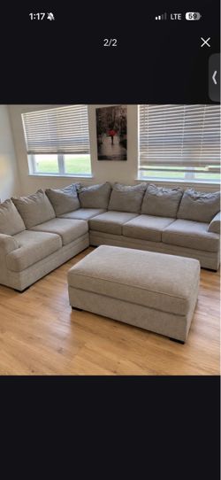 Gray Fabric Sectional Sofa with Ottoman