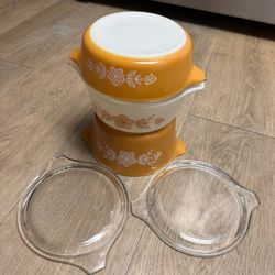 Vintage Pyrex Butterfly Gold Casserole Set with Lids (6pc)