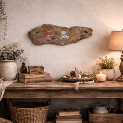 Signed Driftwood Wall Art – Hand Painted Folk Scene – Rustic Farmhouse Accent