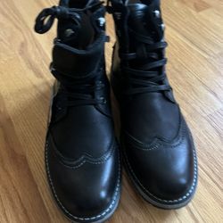 New Members Only Mens Legacy Black Leather Wing Tip Lace Up Boots Size 8