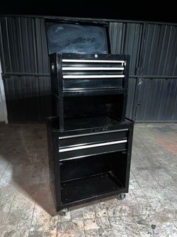 2-tier 5 Drawer Black Toolbox (53” H, 27” W, 14” D)