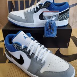 Nike Air Jordan 1 Low True Blue White Cement Grey Blue Men's Size 17