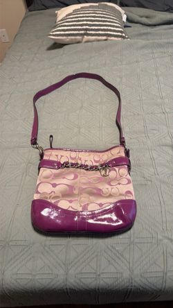 Coach purple and tan over the shoulder purse
