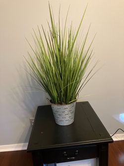 Faux Grass Plant in Galvanized Metal Pot