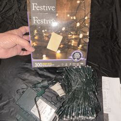 Festive Christmas String Lights with 300 warm white LEDs C batteries NOT included 