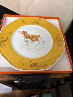 Chasse Yellow by Hermes Dinner Plate 10” Crafted in France