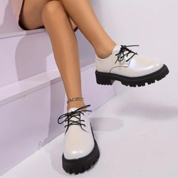 VAN YEX Pearlized Platform Lace-Up Oxfords Loafers w/Color-Changing Laces Sz 10