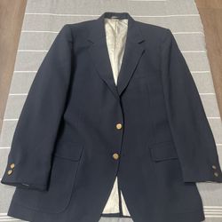 John Alexander Navy Blue Gold Button Blazer 42L Wool Sport Coat Jacket