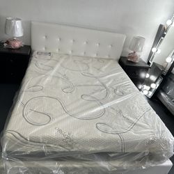 Queen Size Bed Frame White PU Leather 