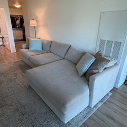 Living Spaces Grand Down II Grey Chenille 2 Piece 139" Chaise Sectional 