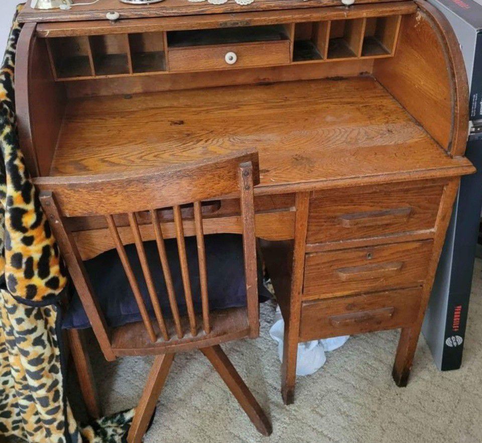 Antique Oak Rolltop Child Desk