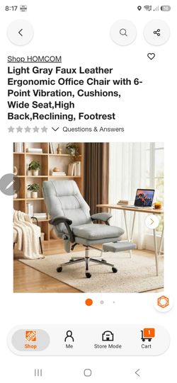 HOMCOM Light Gray Faux Leather Reclining Office Chair