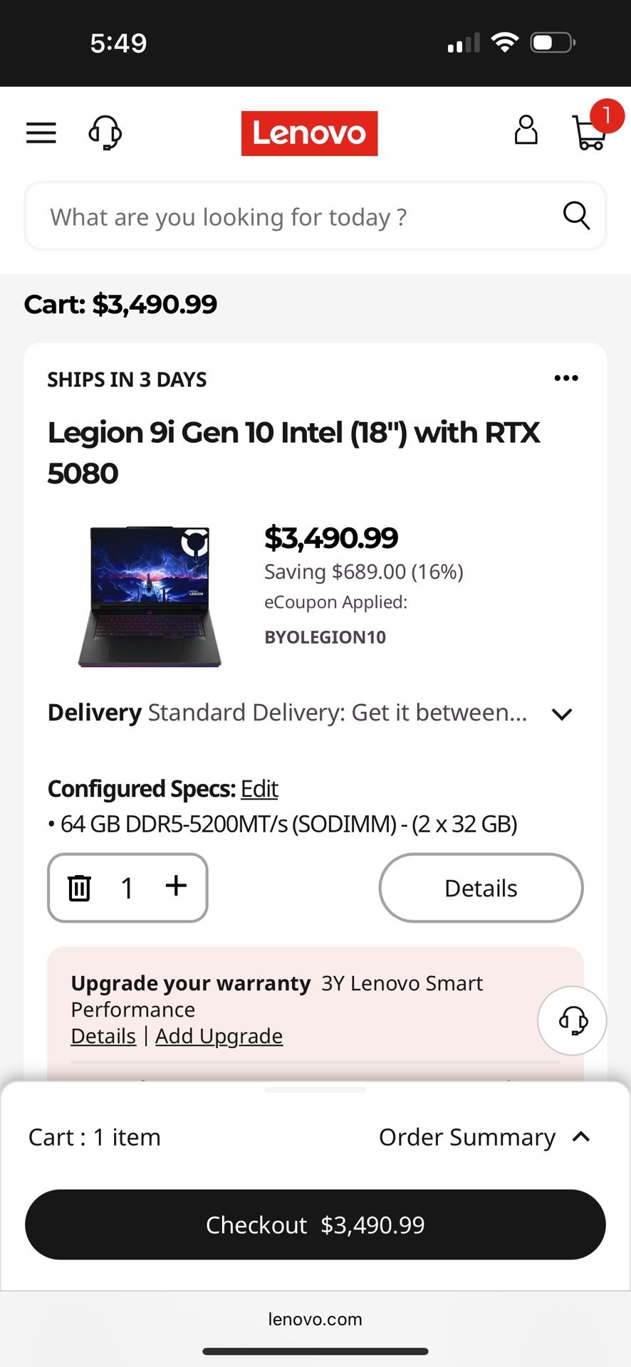 Legion 9i Gen 10 w RTX 5080