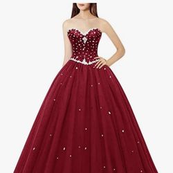 Plus Size Burgundy Dress With Rhinestones