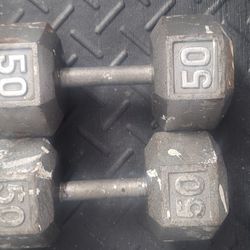 pair of 50 lb dumbells