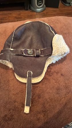 Kid Brown Leather Sherpa Trapper Hat