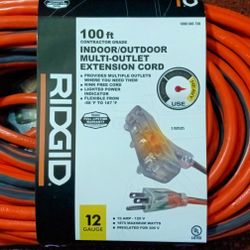 RIDGID 100ft 12gauge Triple Tap Extension Cord 