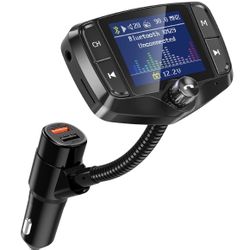 Nulaxy Transmisor FM Bluetooth, adaptador de radio inalámbrico manos libres kit de coche con pantalla de 1.8 pulgadas, control de calidad 3.0 y 5V/2.4