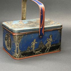 ANTIQUE 20s VINTAGE CHILD'S Small 6” Lunch Box Tin Litho, Children Playing