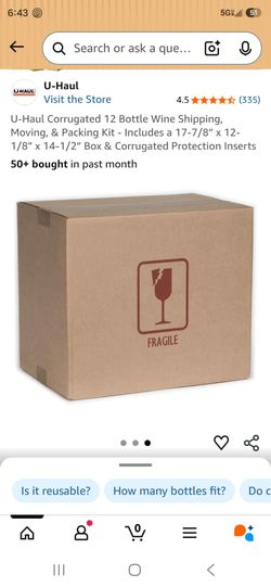 U-Haul Corrugated 12 Bottle Wine Shipping, Moving, & Packing Kit