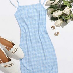 Blue N White Plain Dress