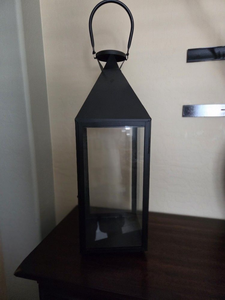 Lantern, Blk Heavy Metal 27"×9 With 16" Window, New, Giftable, $25.00 Ea- Solid Item