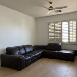 Natuzzi Brown Pebble Leather Sectional 