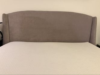 MOVING SALE — Queen Wingback Headboard Taupe Nailhead — Headboard ONLY