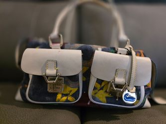 Vintage Dooney & Bourke Graffiti Denim Shoulder Bag / Satchel