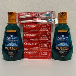 Colgate Toothpaste, Toothbrush , Crest Mouthwash