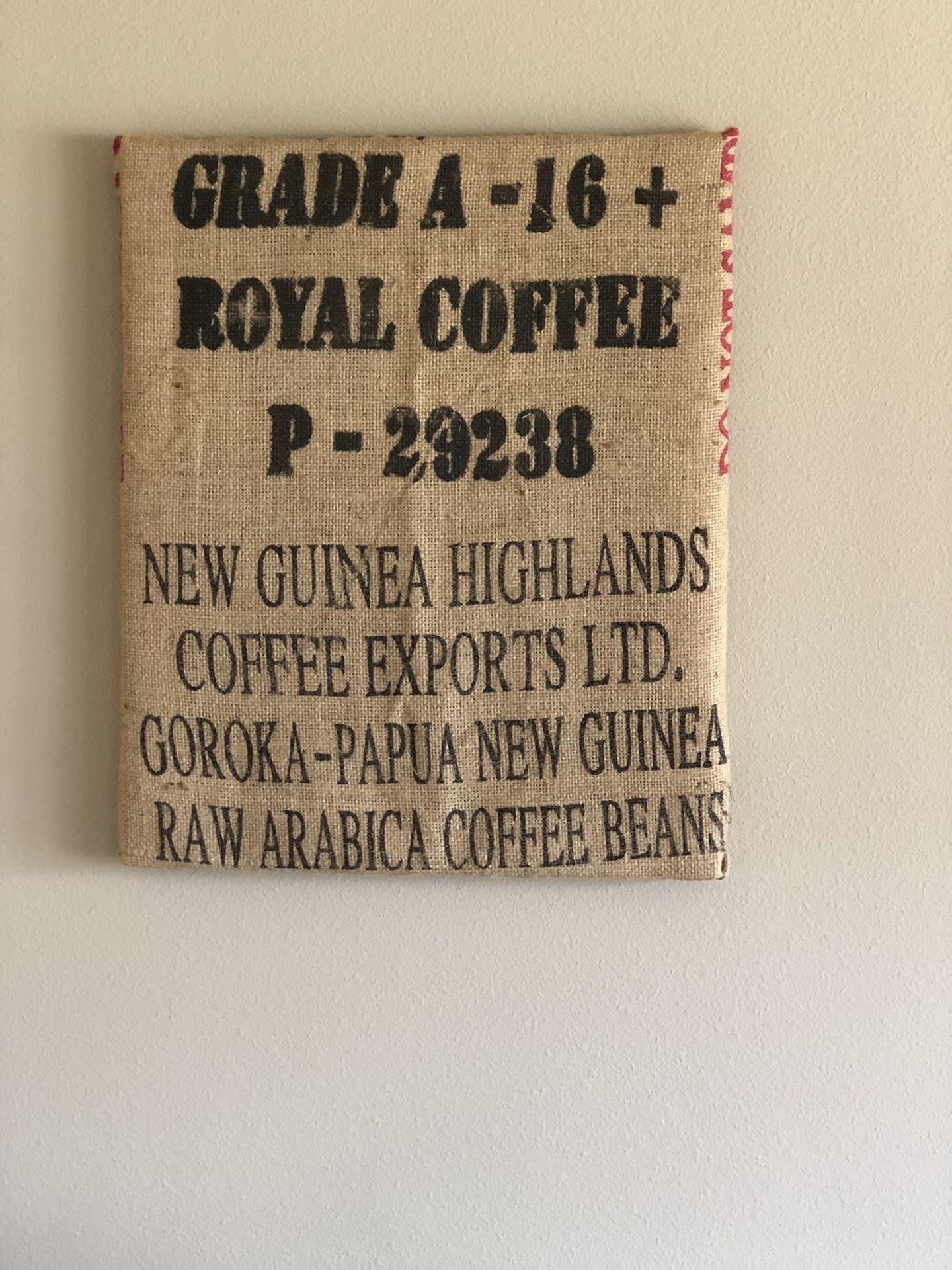 Framed Burlap Coffee Bag New Guinea