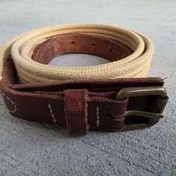 Polo Ralph Lauren Men’s Belt Leather & Canvas Webbing Brown Tan 111cm Vintage