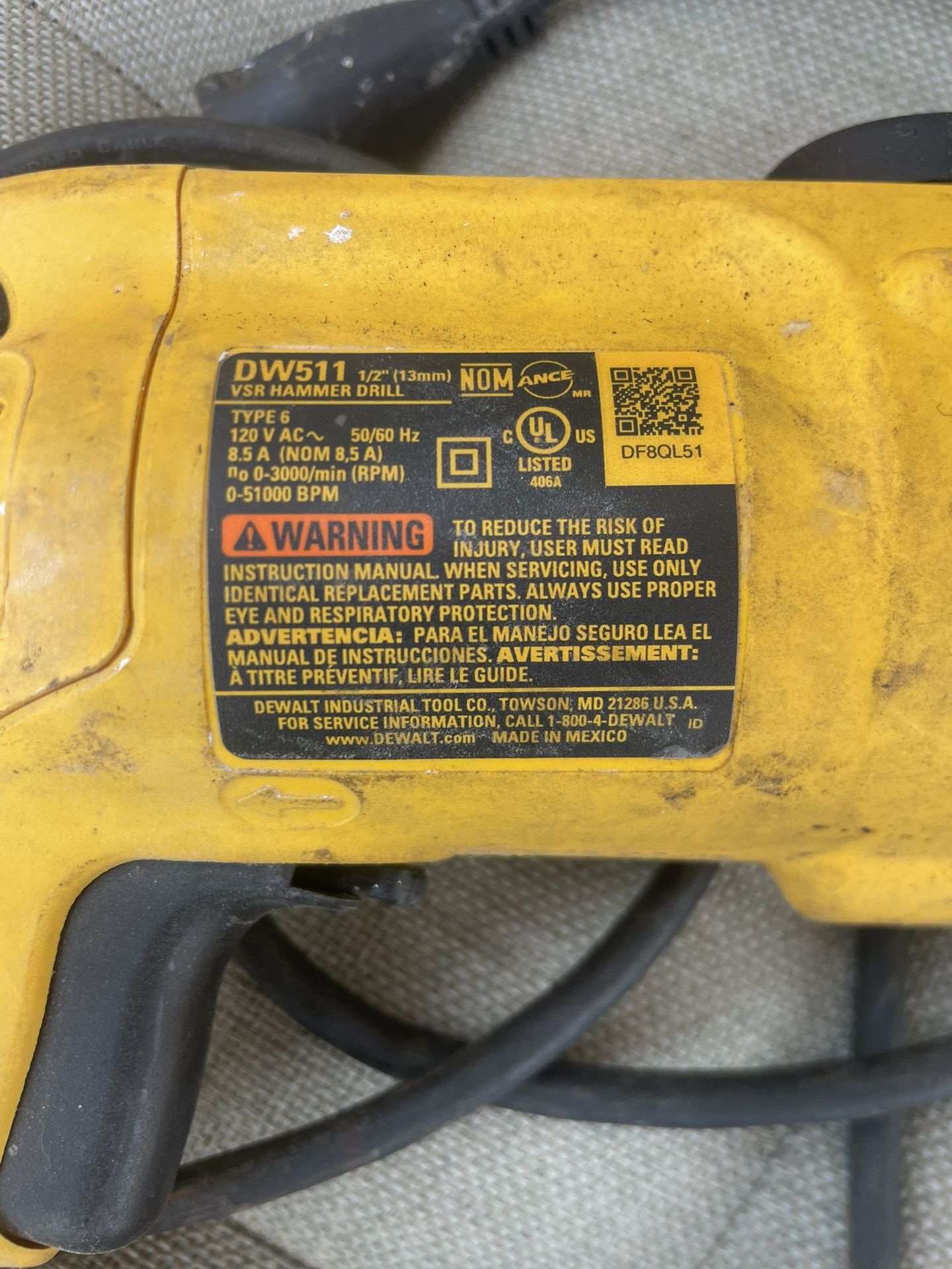 Dewalt Dw511 Corded Hammer Drill