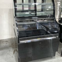 Polarman RTS-348L 35 2/5" Curved Glass Refrigerated Air Curtain Merchandiser with LED Lighting and Night Curtain